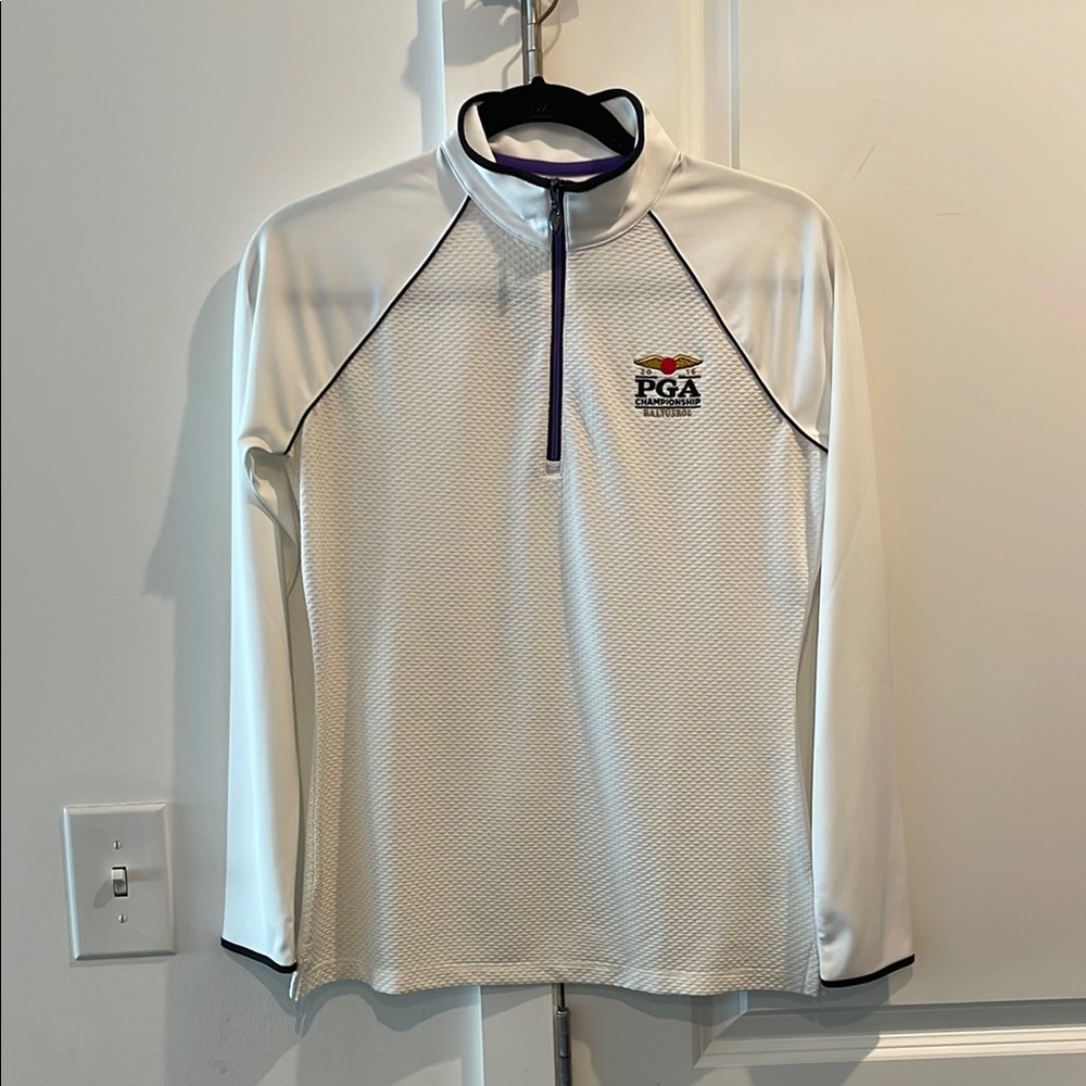 NEW PGA Baltusrol White Quarter-Zip Long Sleeve Polo Top